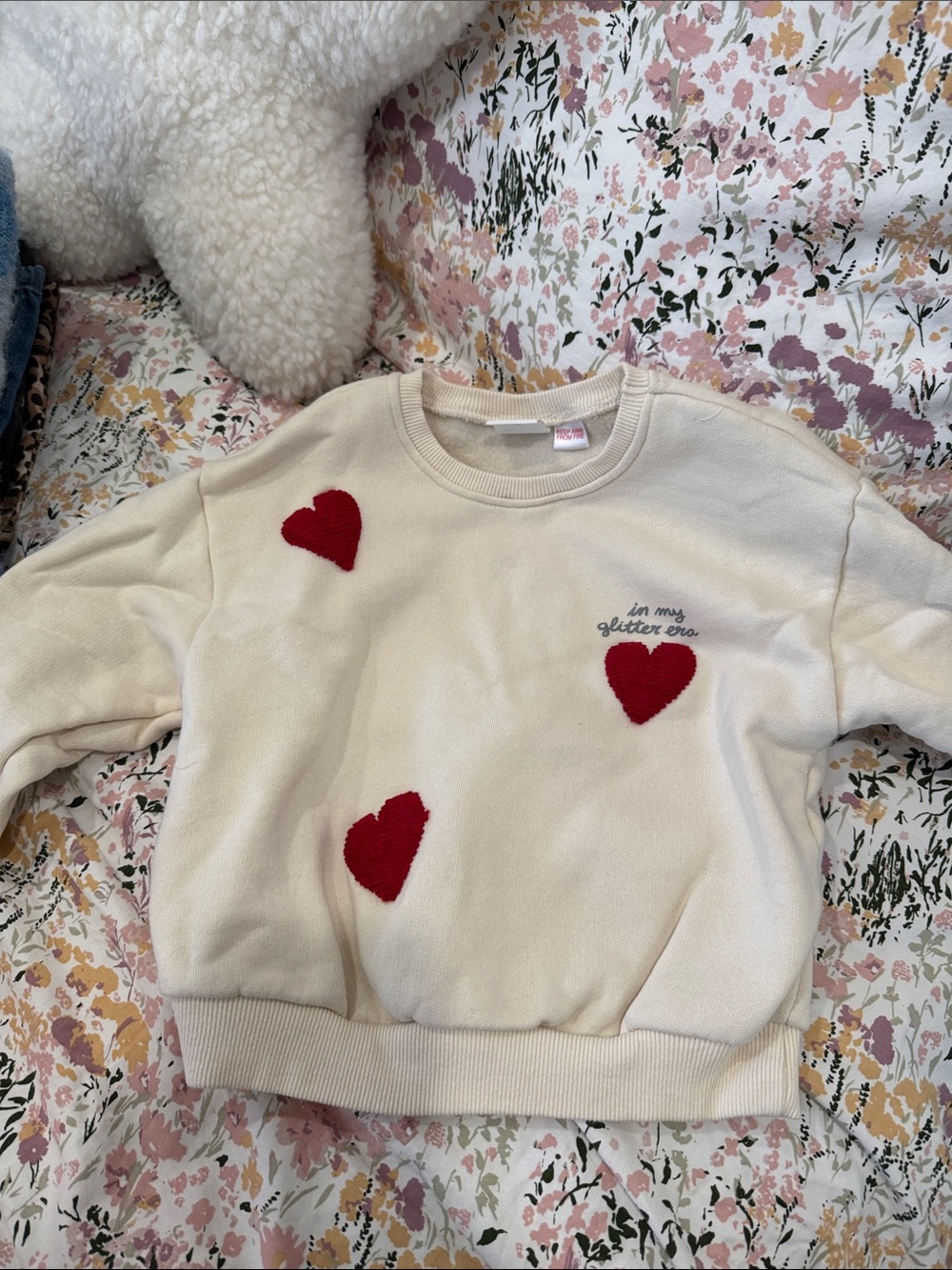 Zara Cream Sweater with Red Heart Appliqués